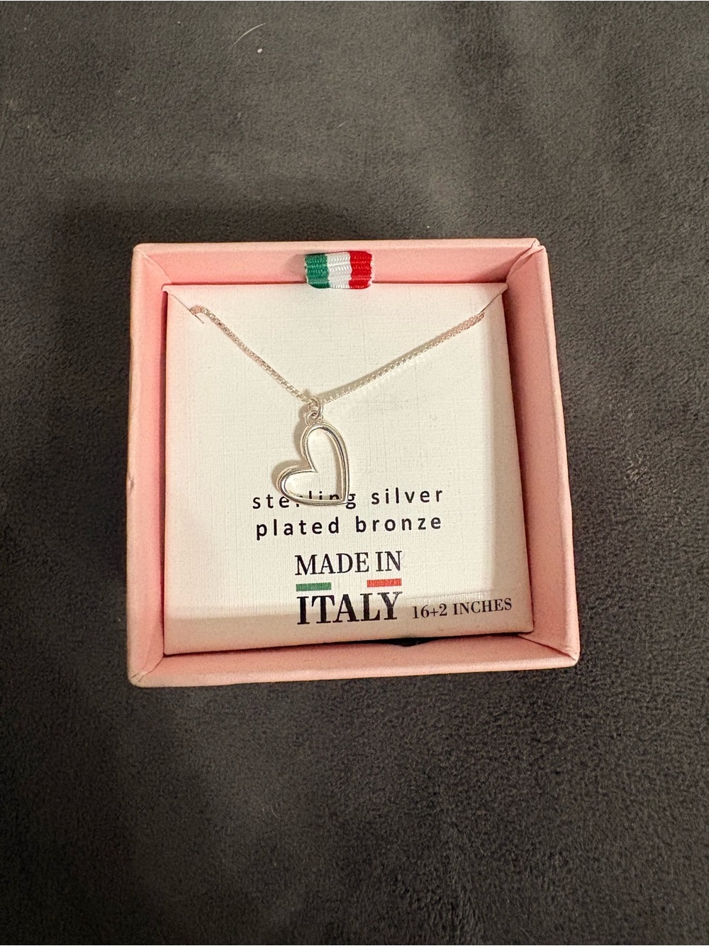 Made in Italy Sterling Silver Plated Bronze Heart Necklace - Silver
